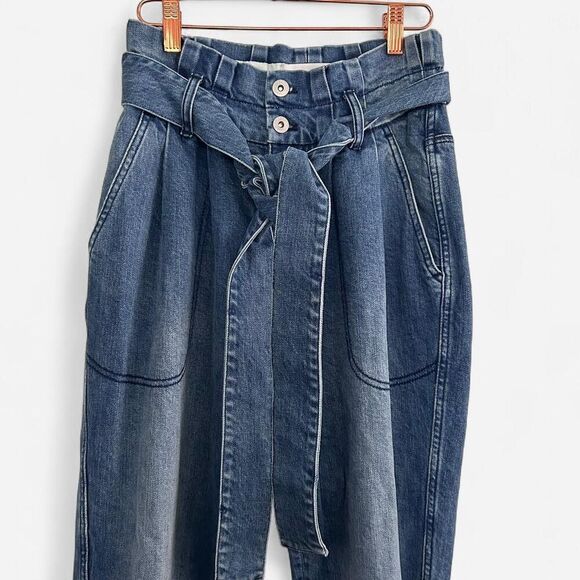 Something Navy boho slouchy June Tie Waist Denim Jeans Paperbag Jeans - Picture 7 of 7